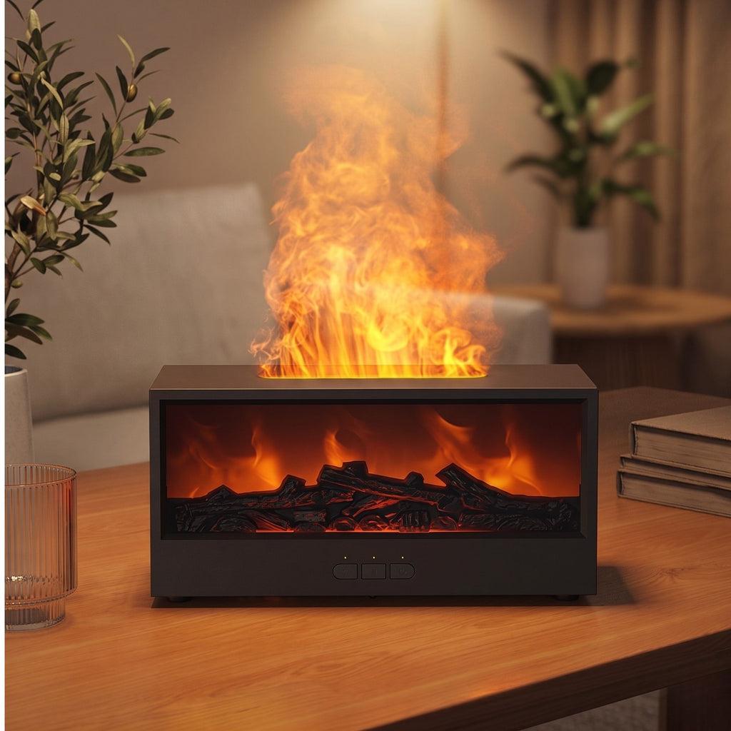 3D Fireplace Flame Aroma Diffuser – Desktop Humidifier with Remote Control