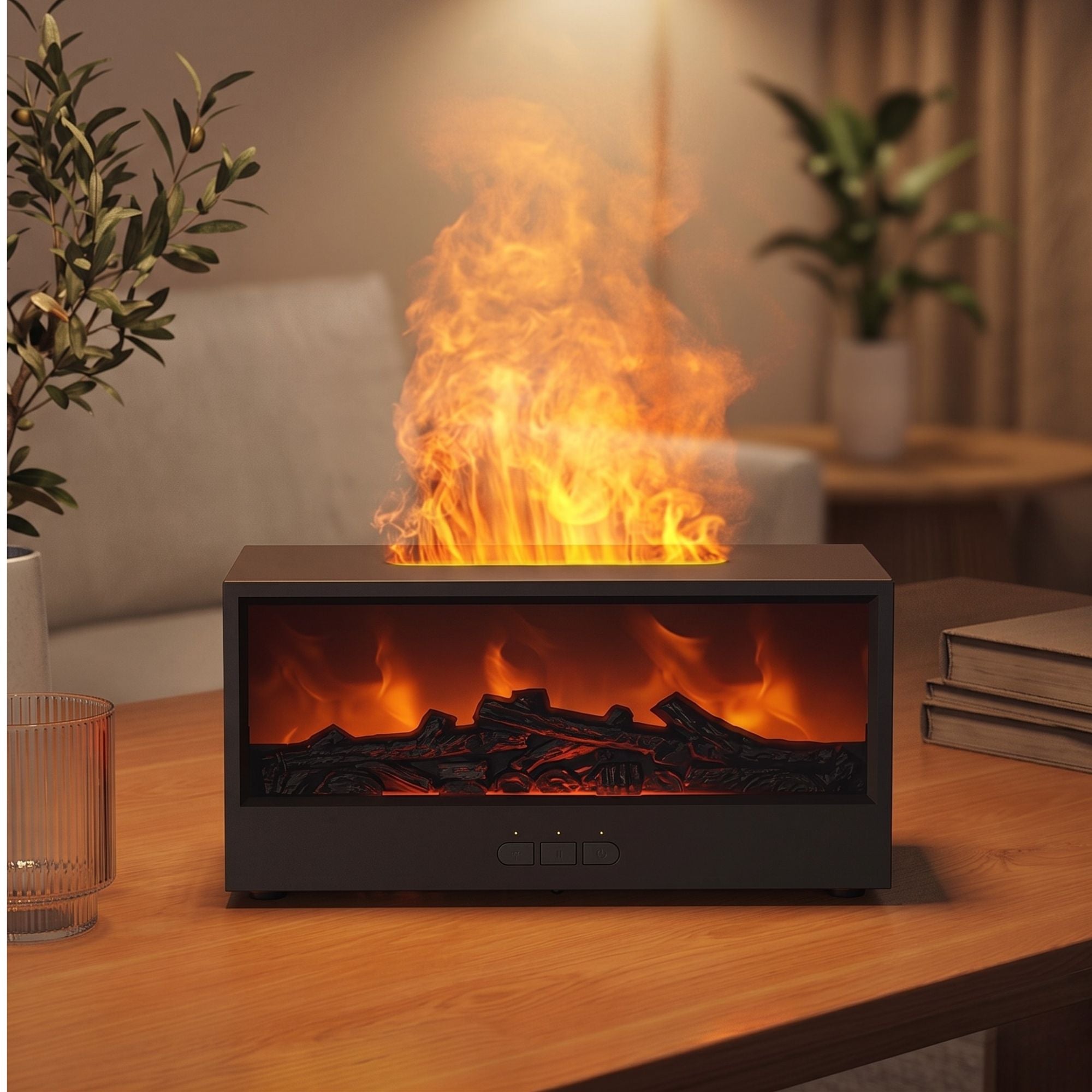3D Fireplace Flame Aroma Diffuser – Desktop Humidifier with Remote Control