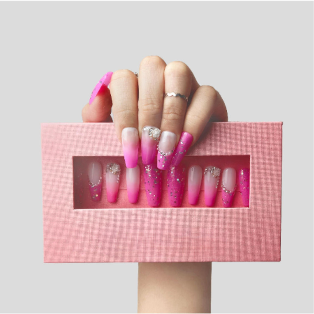 Vortex Glam Press-On Nail Kit™ – PMMA Acrylic Handmade Reusable False Nails | Pink Blush with Gift Box