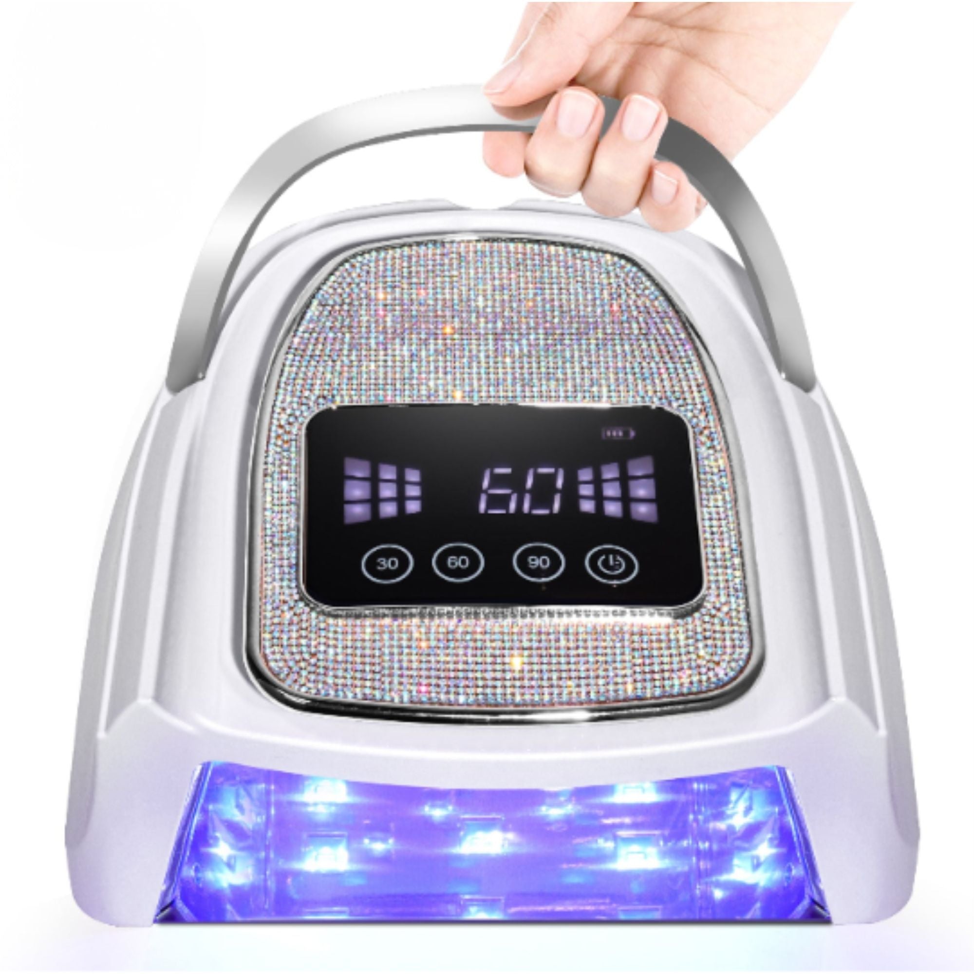 Luxury Rechargeable UV LED Nail Lamp - Professional Cordless Gel Polish Dryer with Rhinestone Diamond Trim