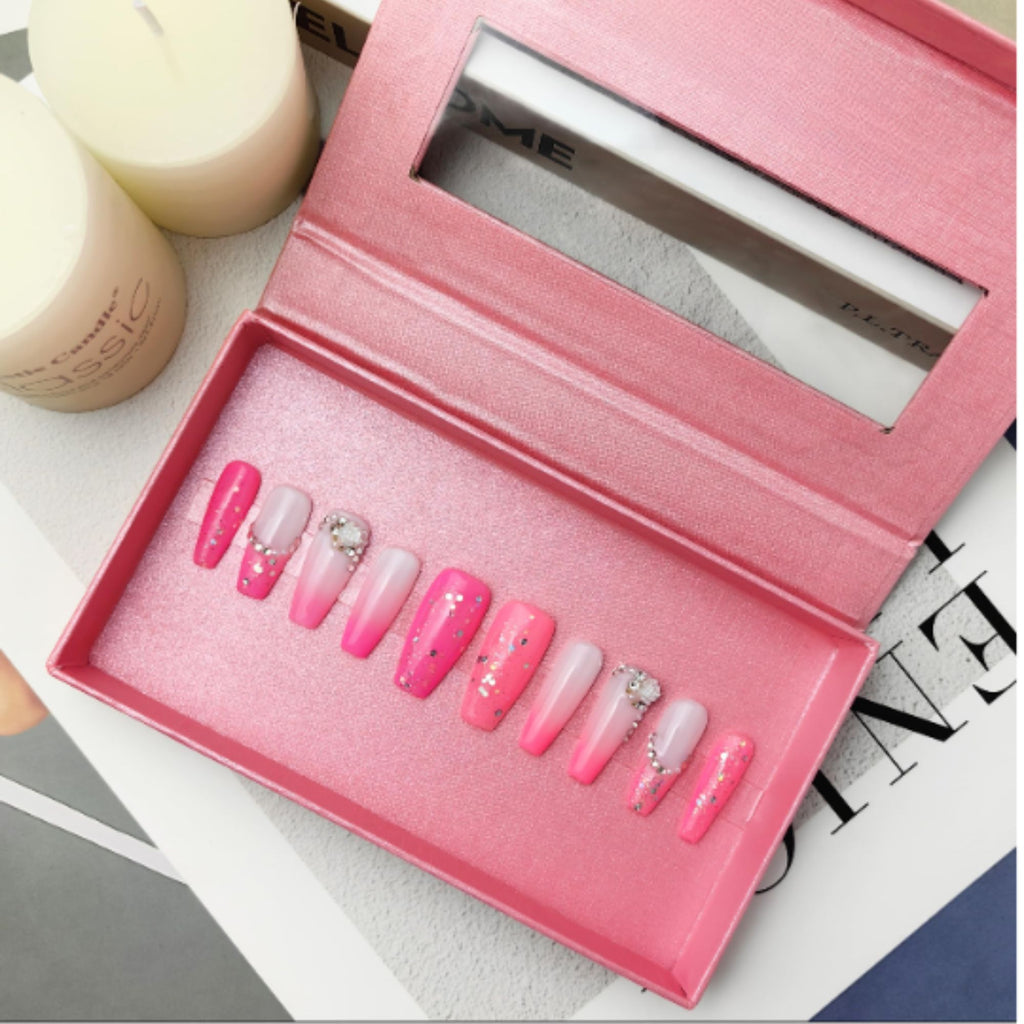 Vortex Glam Press-On Nail Kit™ – PMMA Acrylic Handmade Reusable False Nails | Pink Blush with Gift Box